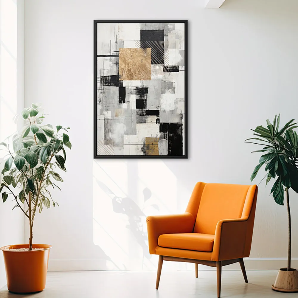 Canvas Wall Art Stretched Over Wooden Frame with Floating Frame and Gold Smoke Painting CV4170