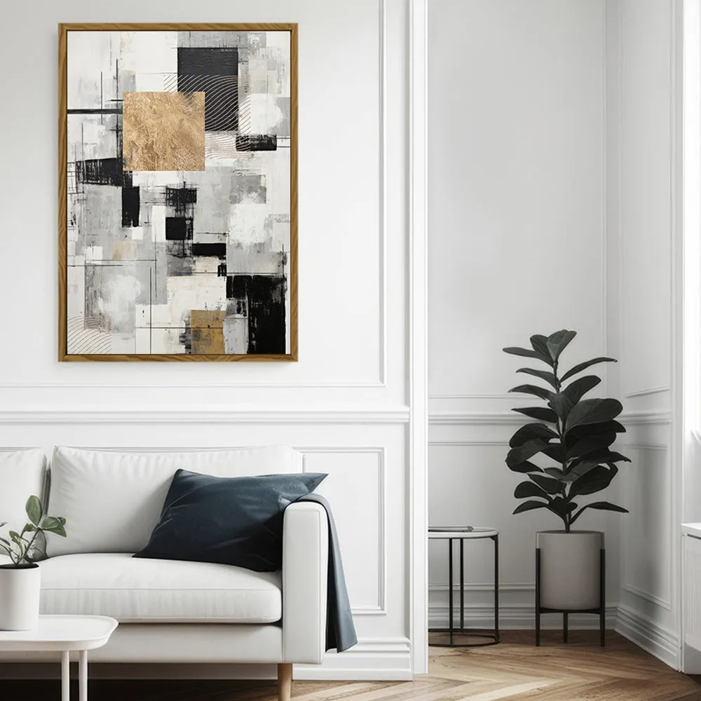 Canvas Wall Art Stretched Over Wooden Frame with Floating Frame and Gold Smoke Painting CV4170