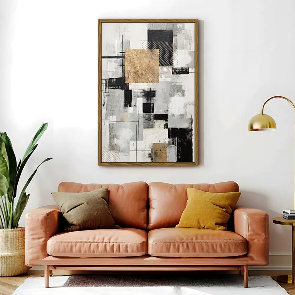 Canvas Wall Art Stretched Over Wooden Frame with Floating Frame and Gold Smoke Painting CV4170