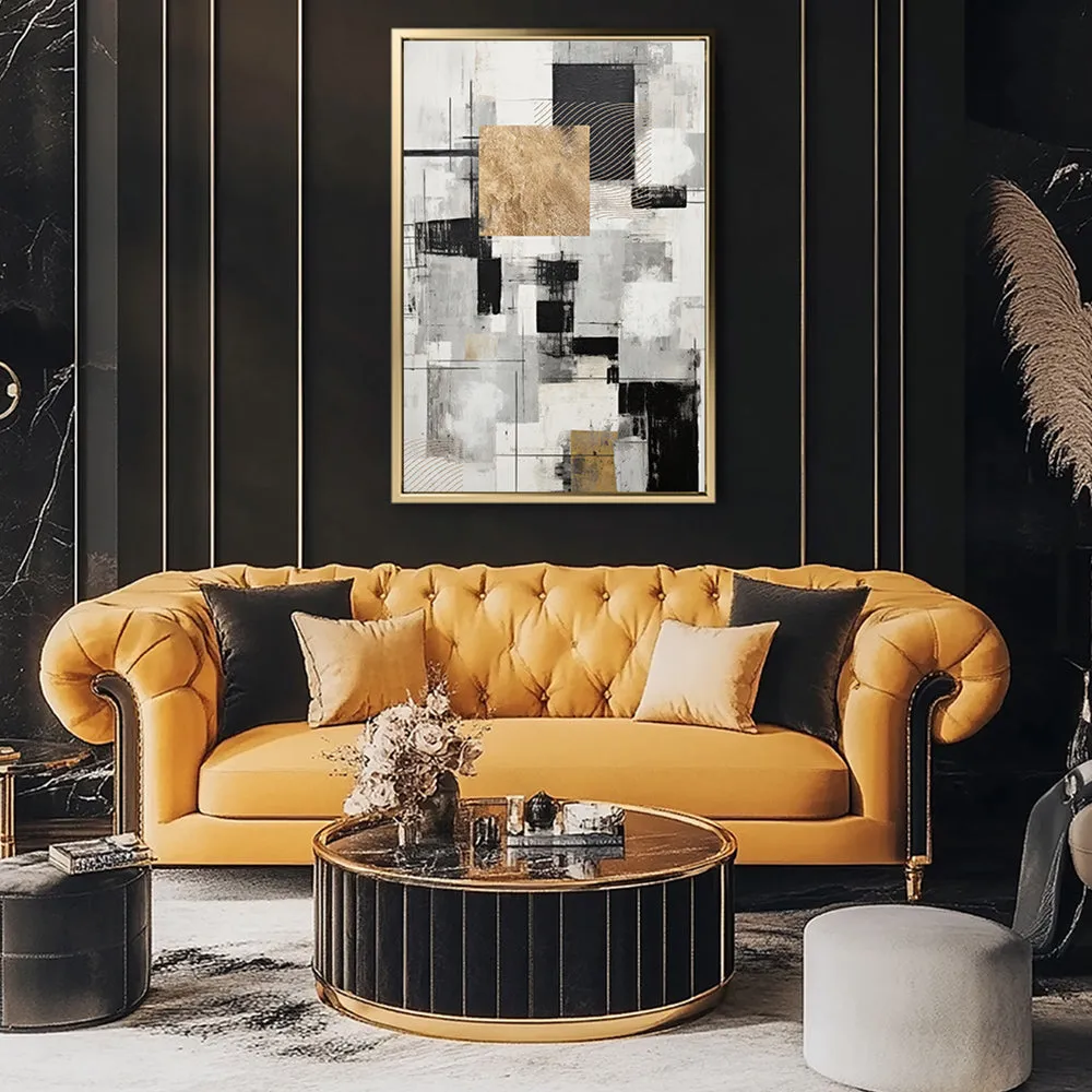 Canvas Wall Art Stretched Over Wooden Frame with Floating Frame and Gold Smoke Painting CV4170