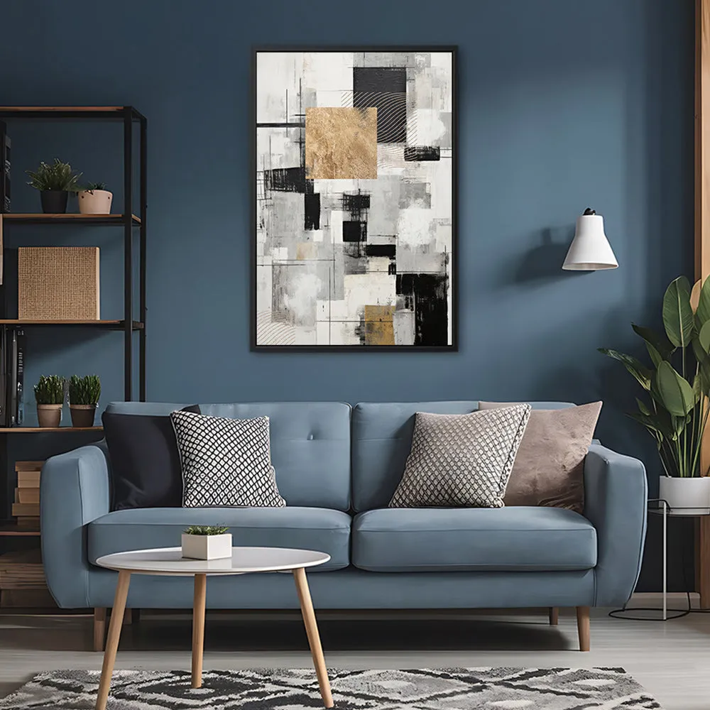Canvas Wall Art Stretched Over Wooden Frame with Floating Frame and Gold Smoke Painting CV4170