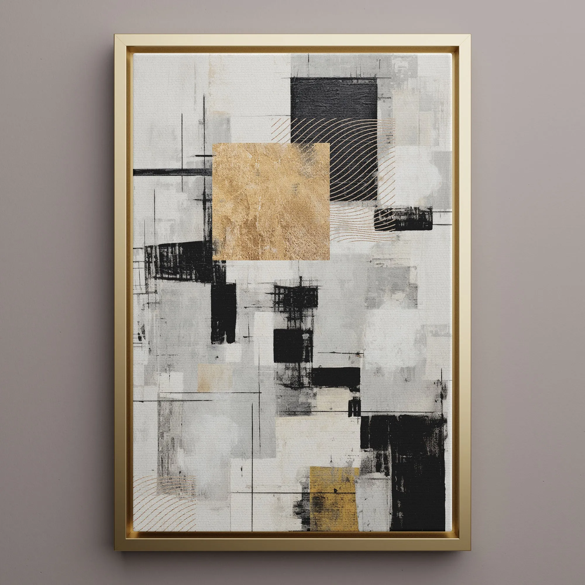 Canvas Wall Art Stretched Over Wooden Frame with Floating Frame and Gold Smoke Painting CV4170