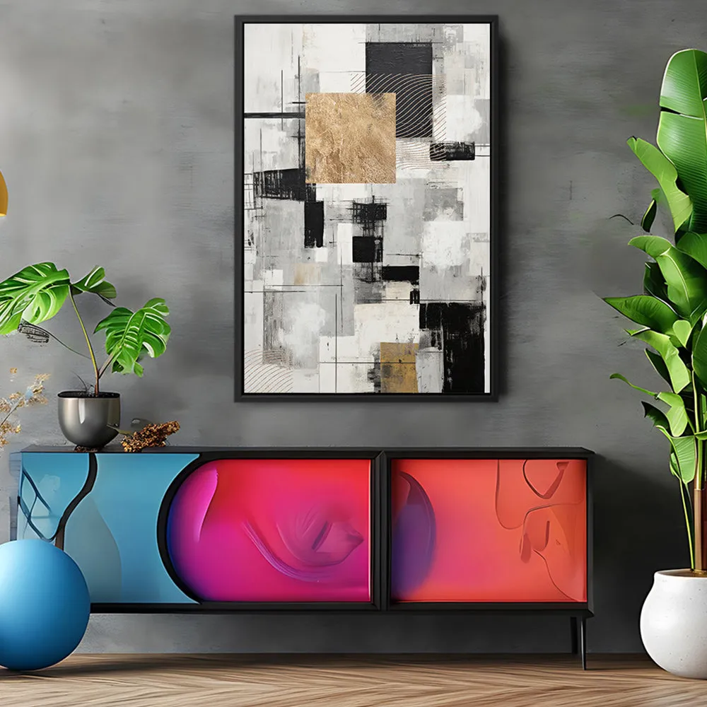 Canvas Wall Art Stretched Over Wooden Frame with Floating Frame and Gold Smoke Painting CV4170