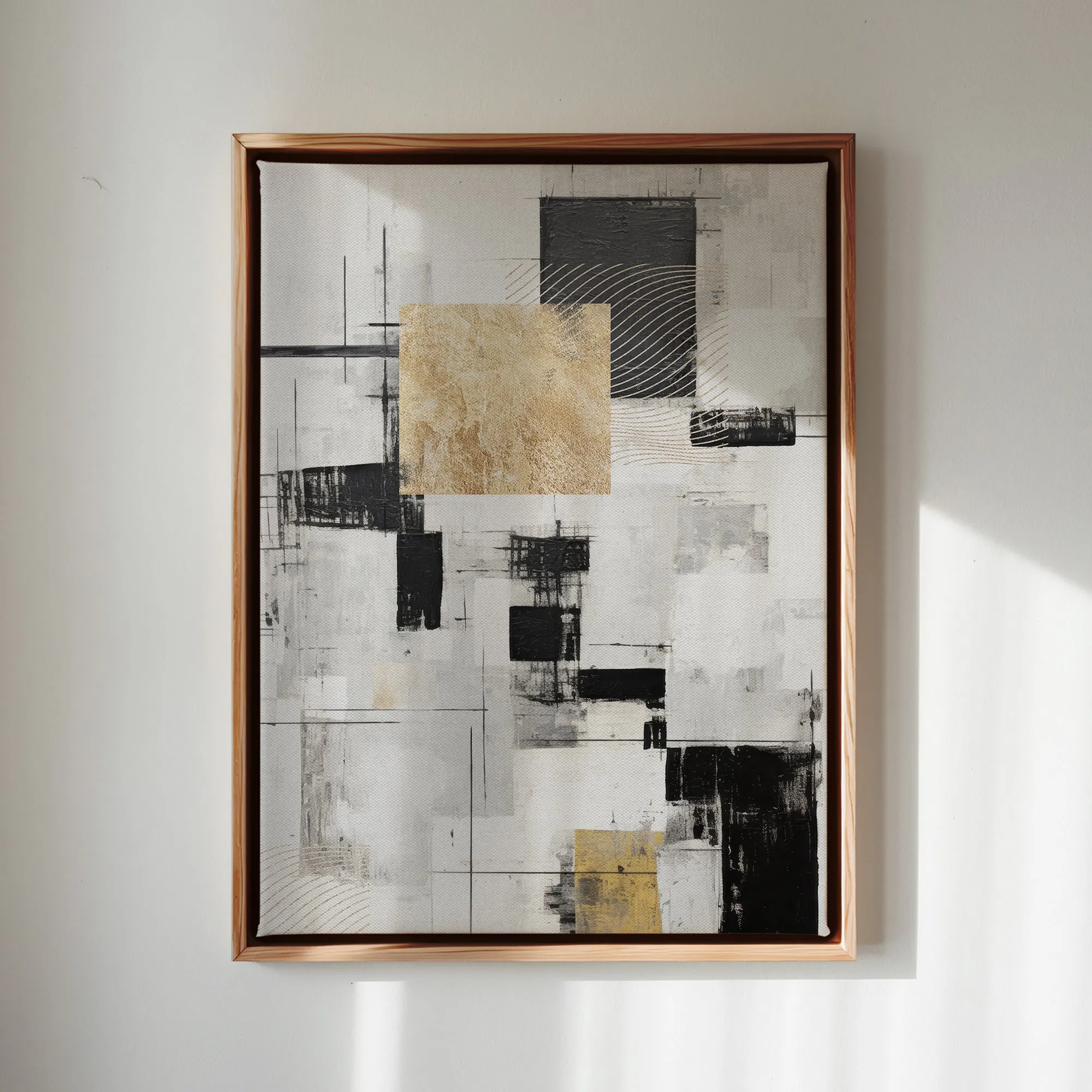 Canvas Wall Art Stretched Over Wooden Frame with Floating Frame and Gold Smoke Painting CV4170