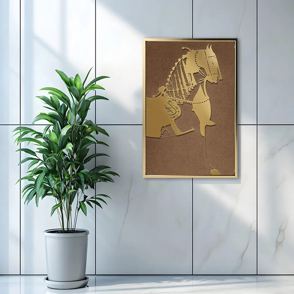 Canvas Wall Art Stretched Over Wooden Frame with Floating Frame and Golden Horse Painting CV4176