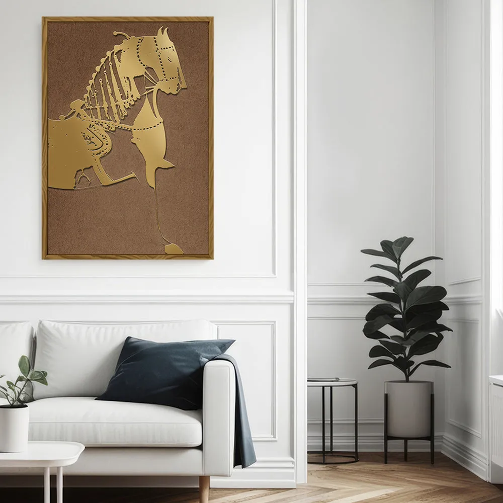 Canvas Wall Art Stretched Over Wooden Frame with Floating Frame and Golden Horse Painting CV4176