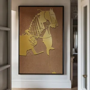 Canvas Wall Art Stretched Over Wooden Frame with Floating Frame and Golden Horse Painting CV4176