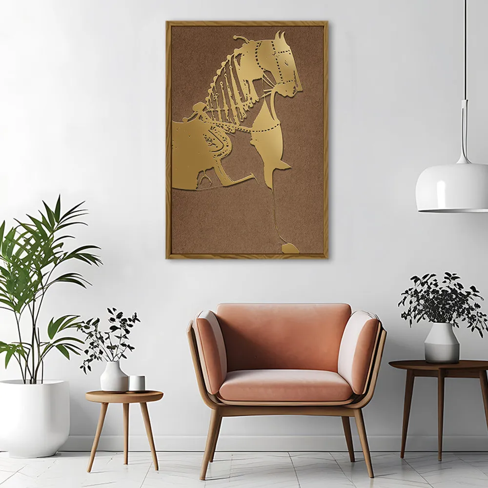 Canvas Wall Art Stretched Over Wooden Frame with Floating Frame and Golden Horse Painting CV4176