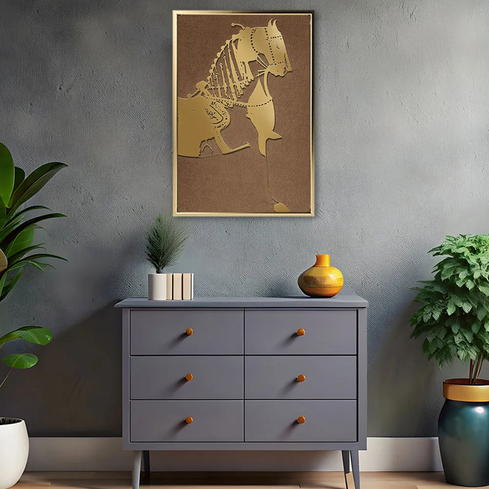 Canvas Wall Art Stretched Over Wooden Frame with Floating Frame and Golden Horse Painting CV4176