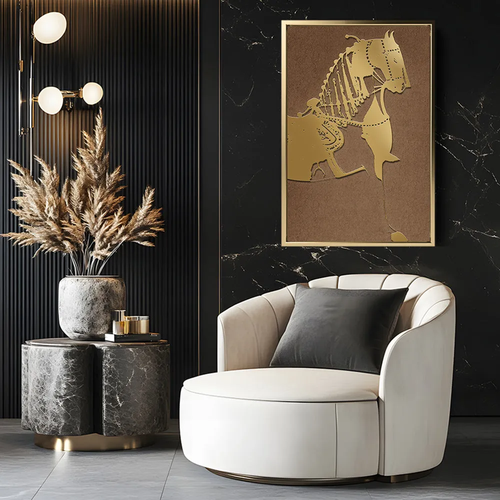 Canvas Wall Art Stretched Over Wooden Frame with Floating Frame and Golden Horse Painting CV4176