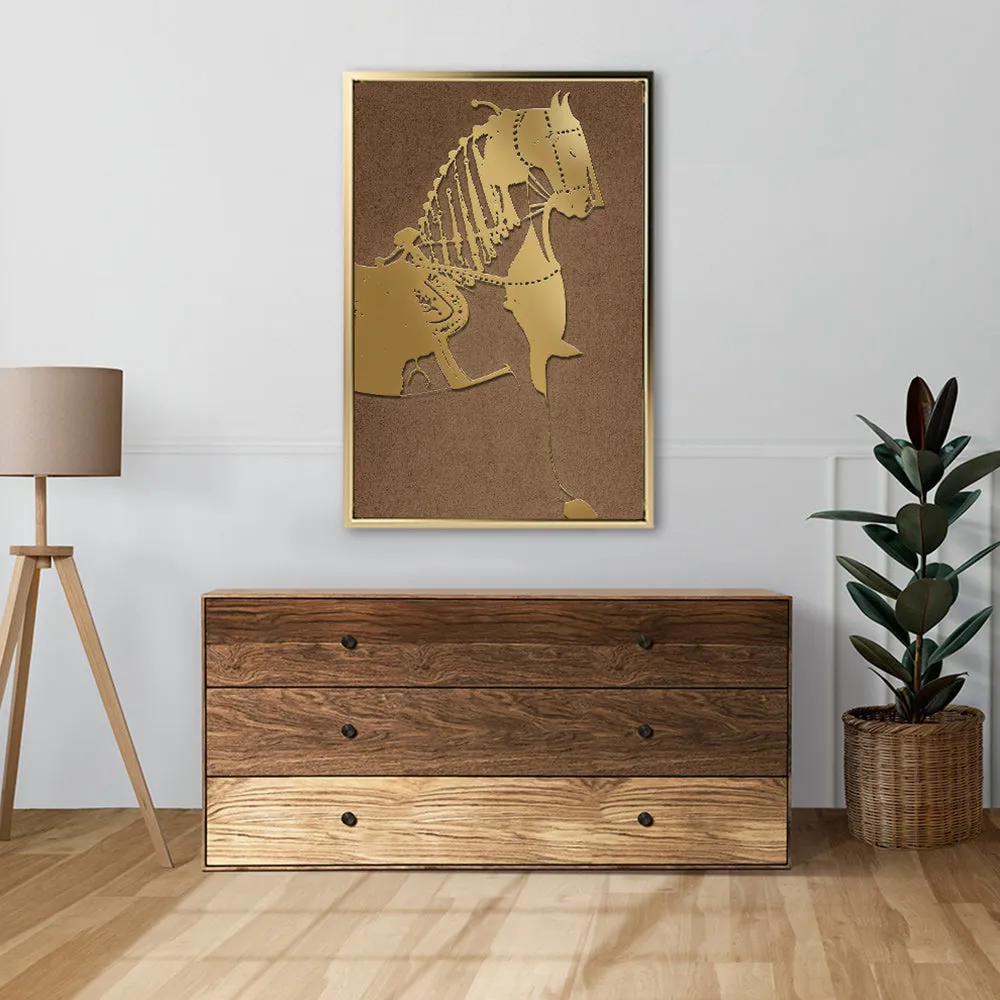 Canvas Wall Art Stretched Over Wooden Frame with Floating Frame and Golden Horse Painting CV4176