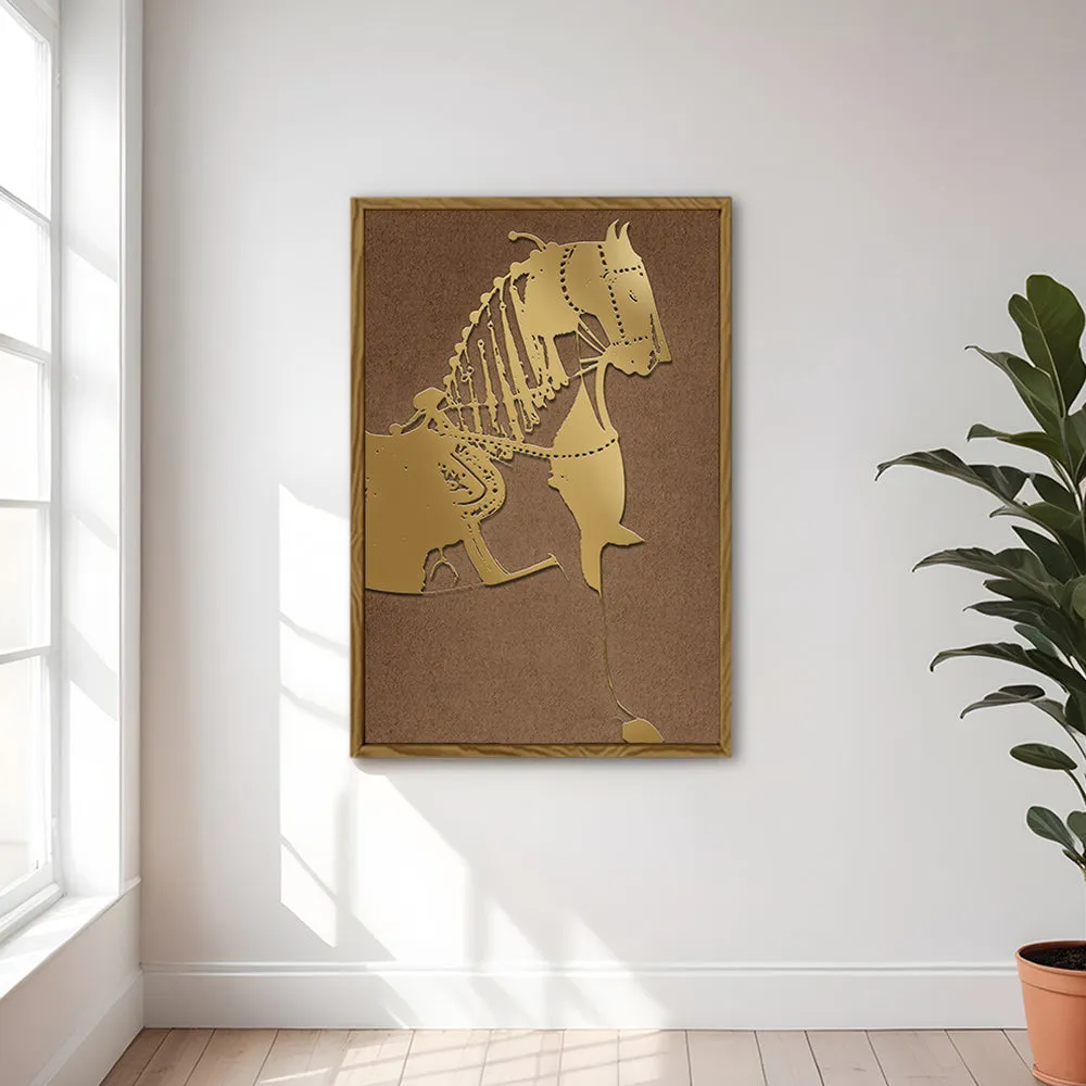 Canvas Wall Art Stretched Over Wooden Frame with Floating Frame and Golden Horse Painting CV4176