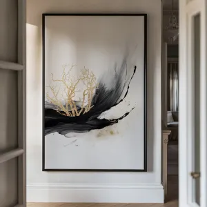 Canvas Wall Art Stretched Over Wooden Frame with Floating Frame and Golden Plant Painting CV4178