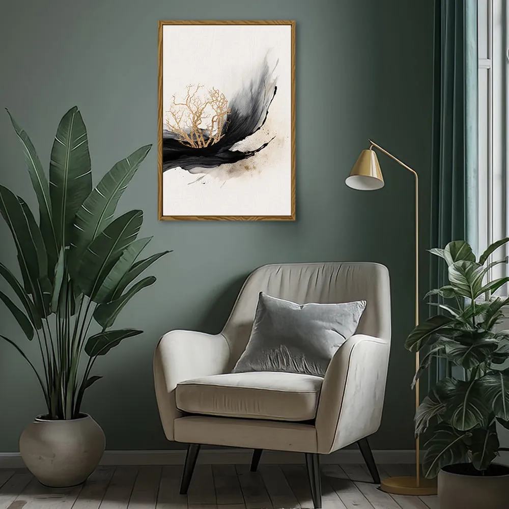 Canvas Wall Art Stretched Over Wooden Frame with Floating Frame and Golden Plant Painting CV4178