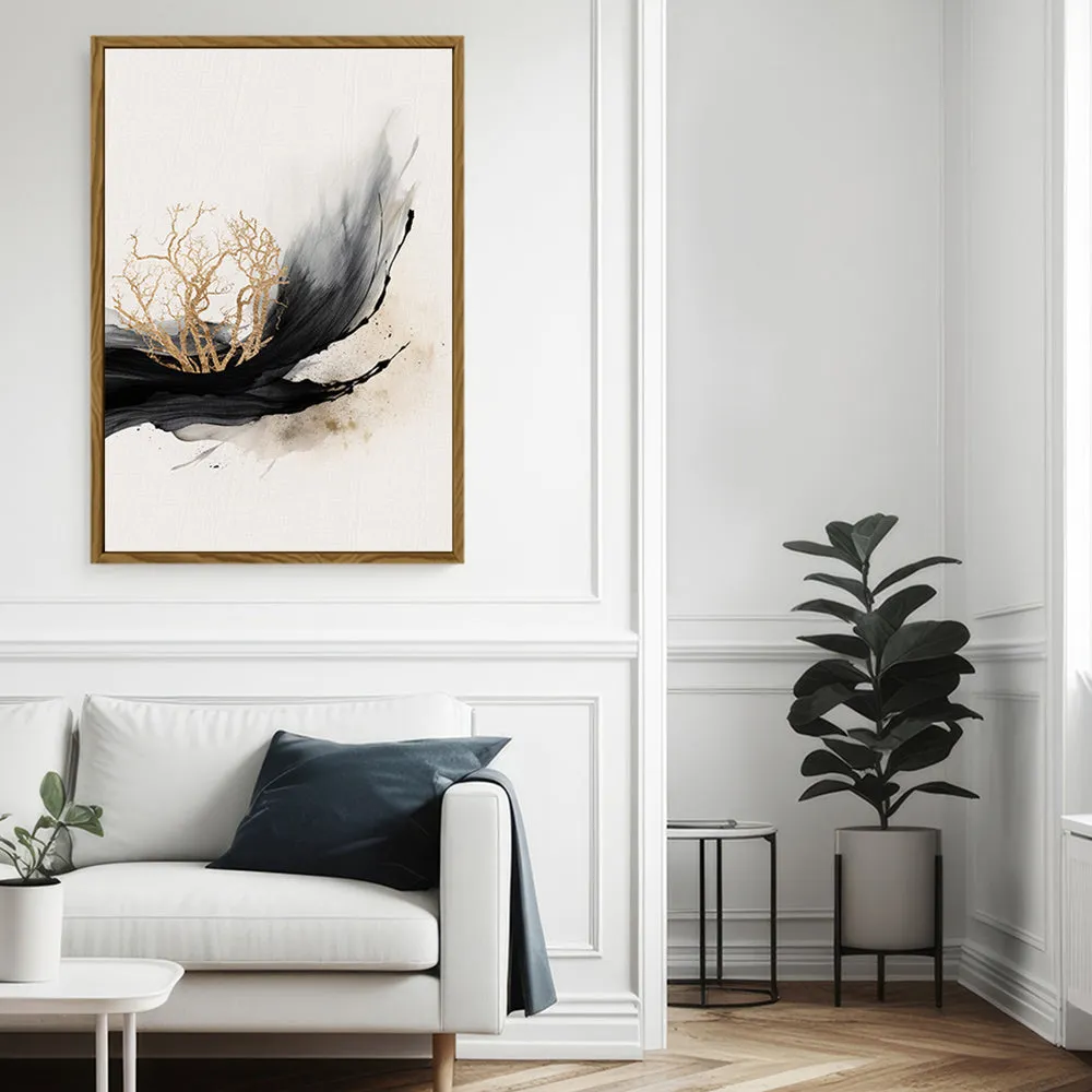 Canvas Wall Art Stretched Over Wooden Frame with Floating Frame and Golden Plant Painting CV4178