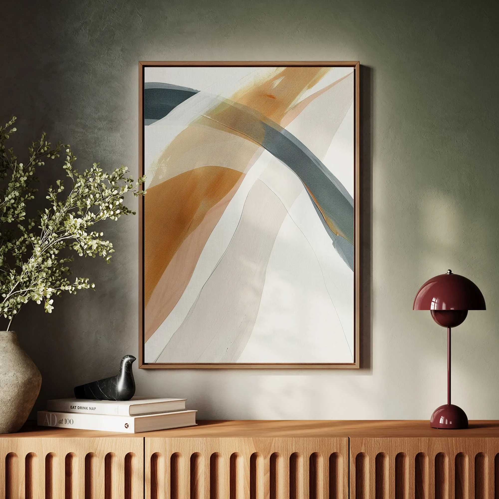Canvas Wall Art Stretched Over Wooden Frame with Floating Frame and Golden Wave Abstract Painting CV4180