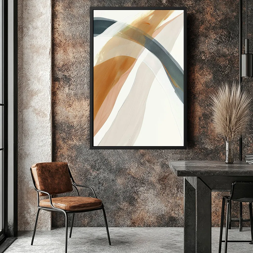 Canvas Wall Art Stretched Over Wooden Frame with Floating Frame and Golden Wave Abstract Painting CV4180