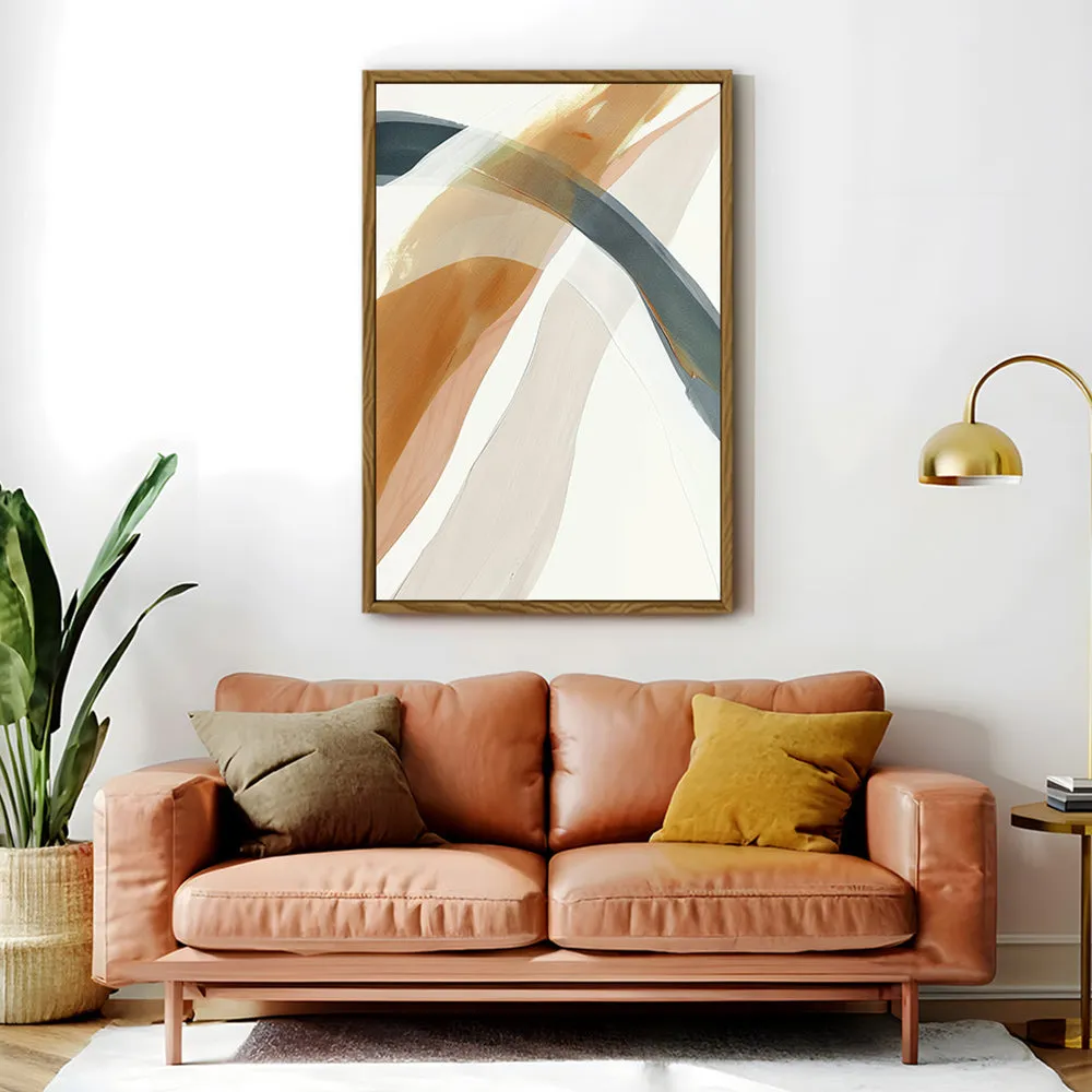 Canvas Wall Art Stretched Over Wooden Frame with Floating Frame and Golden Wave Abstract Painting CV4180