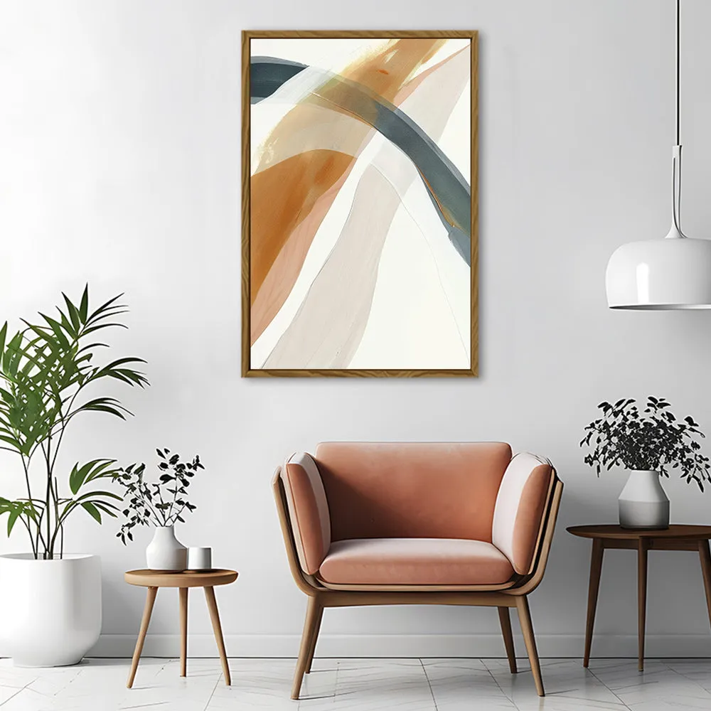 Canvas Wall Art Stretched Over Wooden Frame with Floating Frame and Golden Wave Abstract Painting CV4180