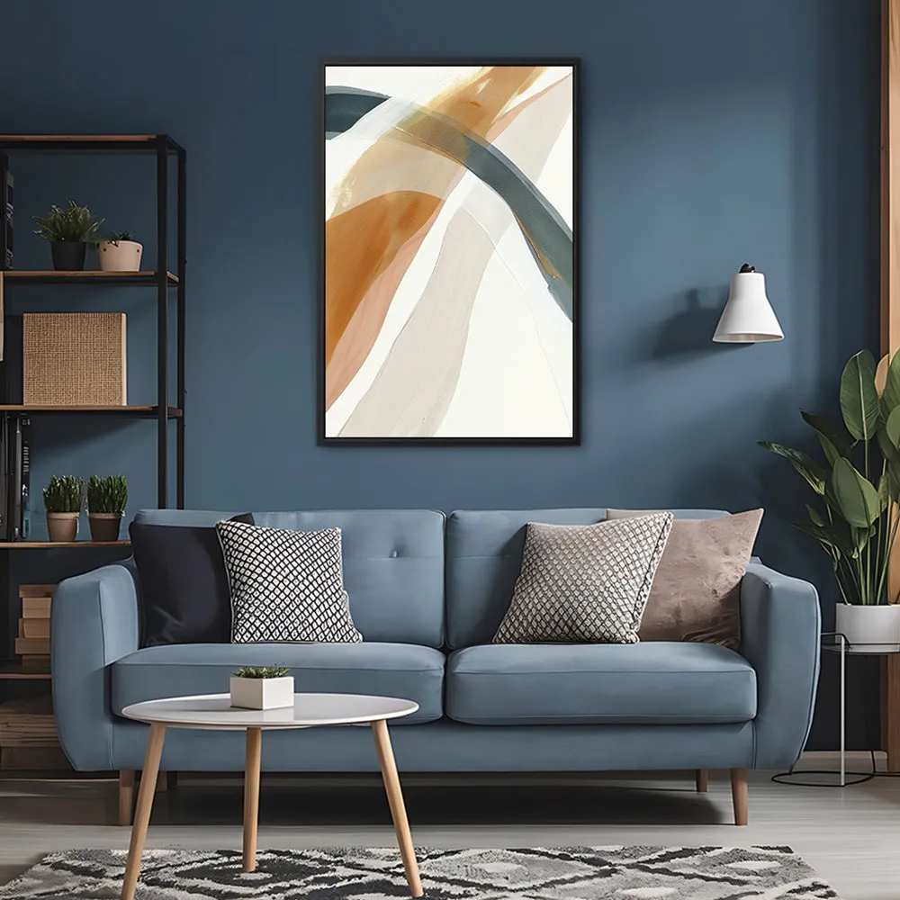 Canvas Wall Art Stretched Over Wooden Frame with Floating Frame and Golden Wave Abstract Painting CV4180