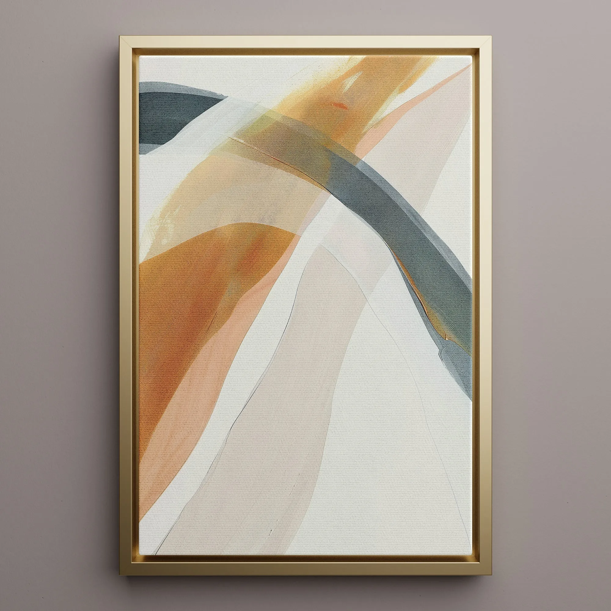 Canvas Wall Art Stretched Over Wooden Frame with Floating Frame and Golden Wave Abstract Painting CV4180