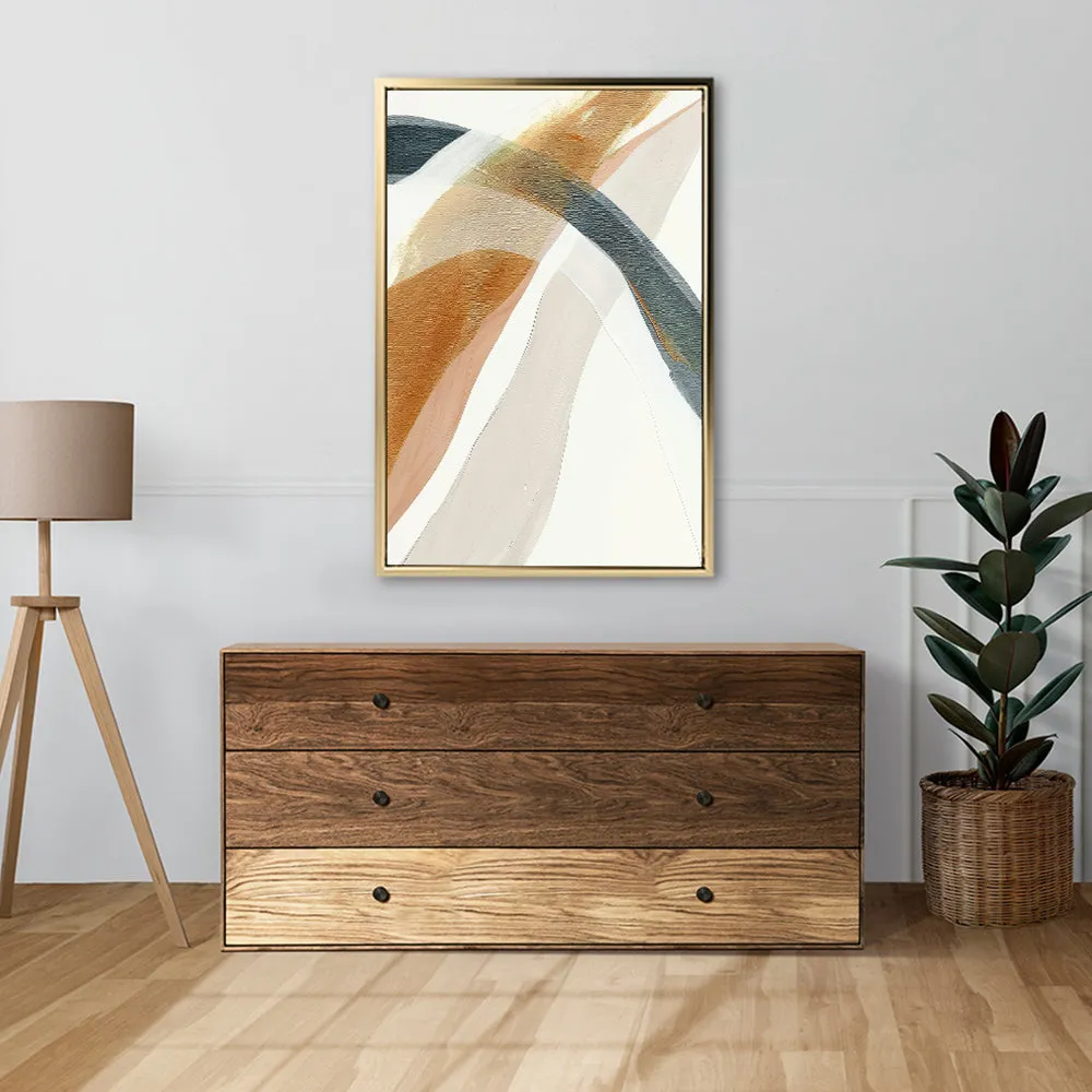 Canvas Wall Art Stretched Over Wooden Frame with Floating Frame and Golden Wave Abstract Painting CV4180