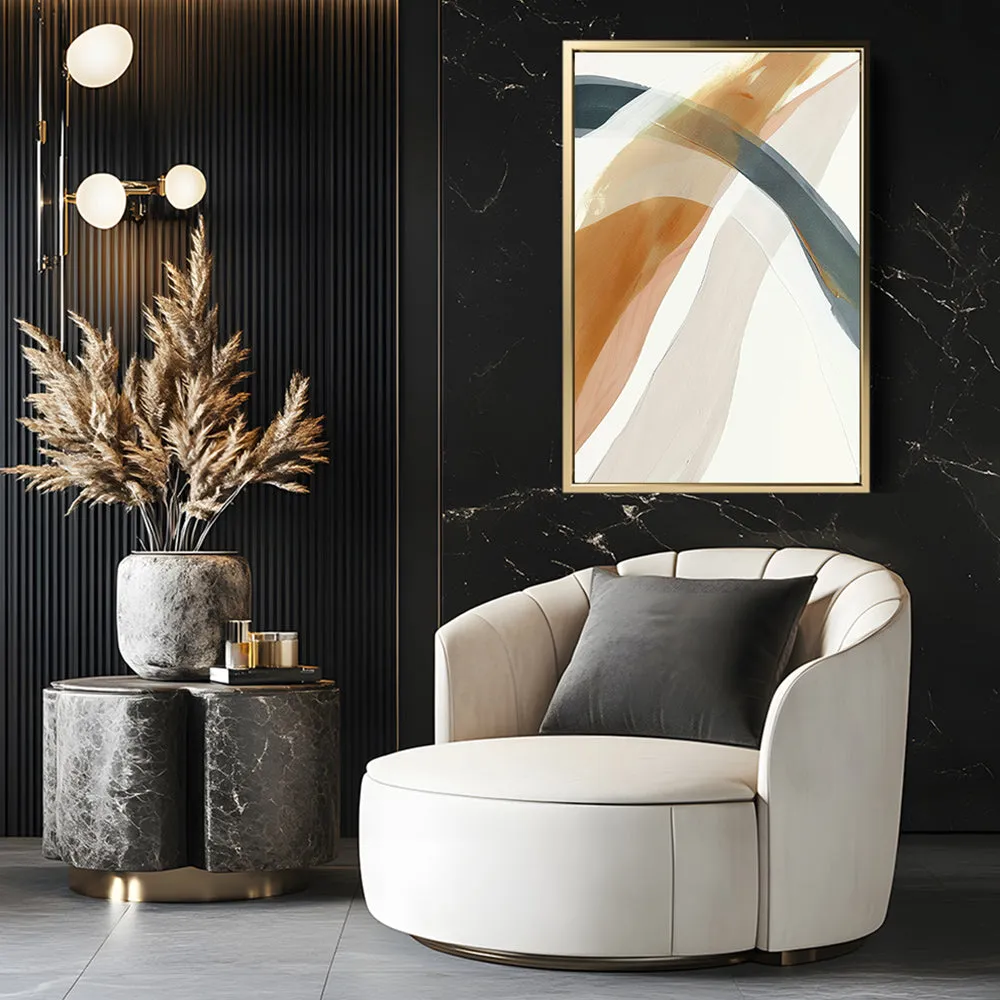 Canvas Wall Art Stretched Over Wooden Frame with Floating Frame and Golden Wave Abstract Painting CV4180