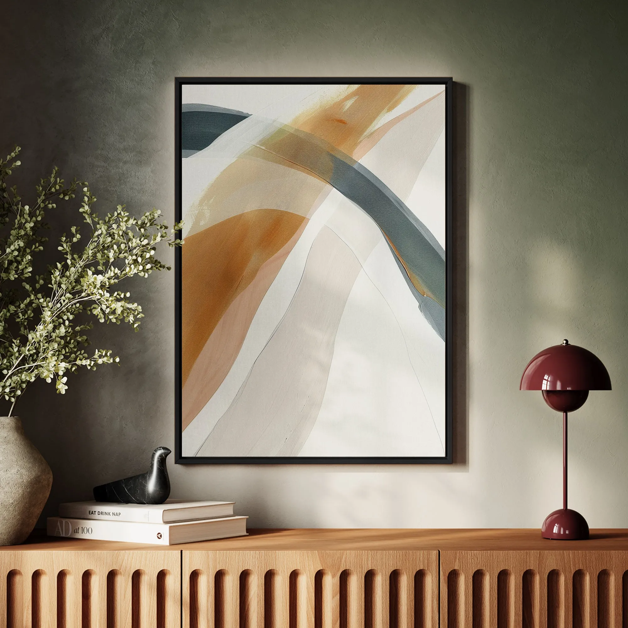 Canvas Wall Art Stretched Over Wooden Frame with Floating Frame and Golden Wave Abstract Painting CV4180