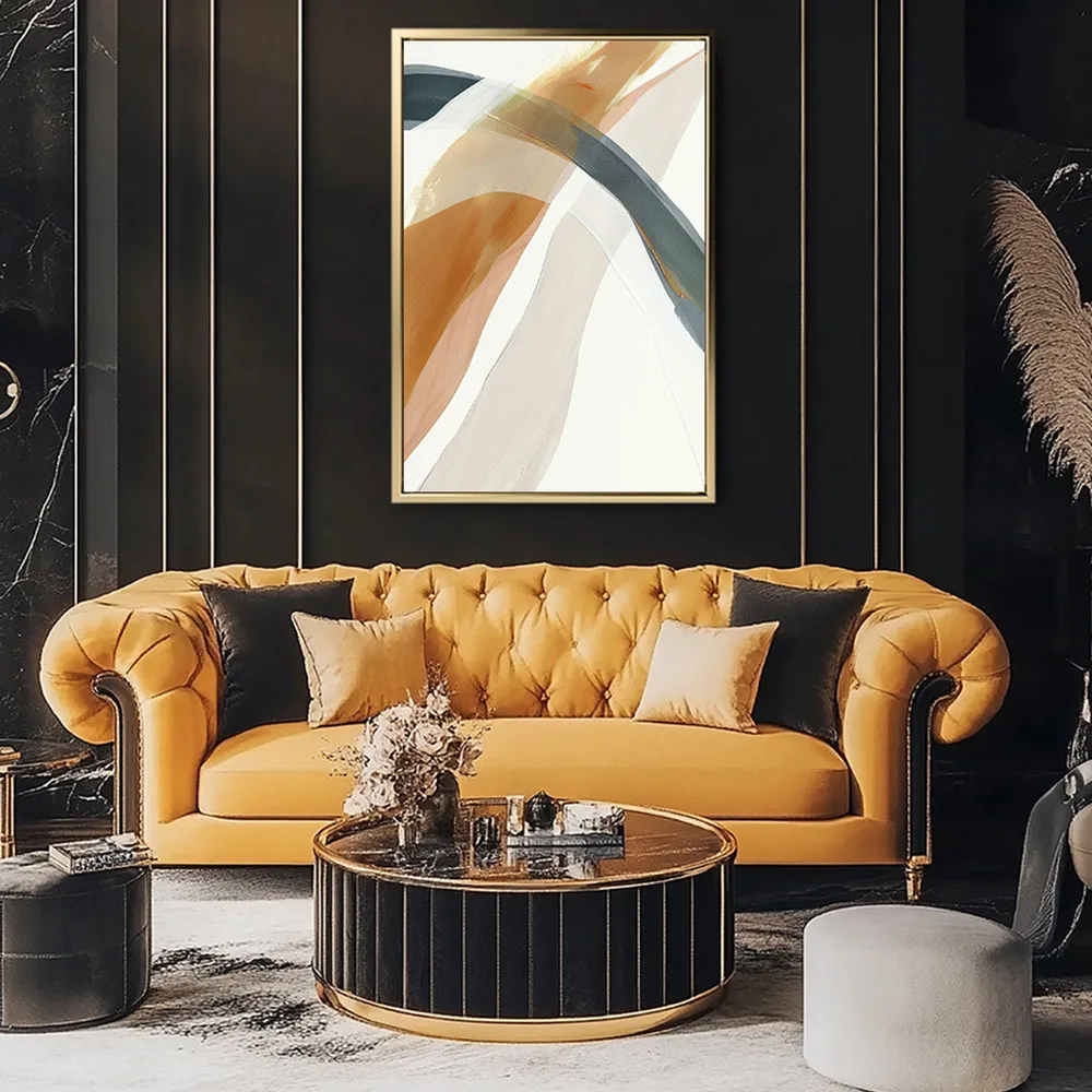 Canvas Wall Art Stretched Over Wooden Frame with Floating Frame and Golden Wave Abstract Painting CV4180