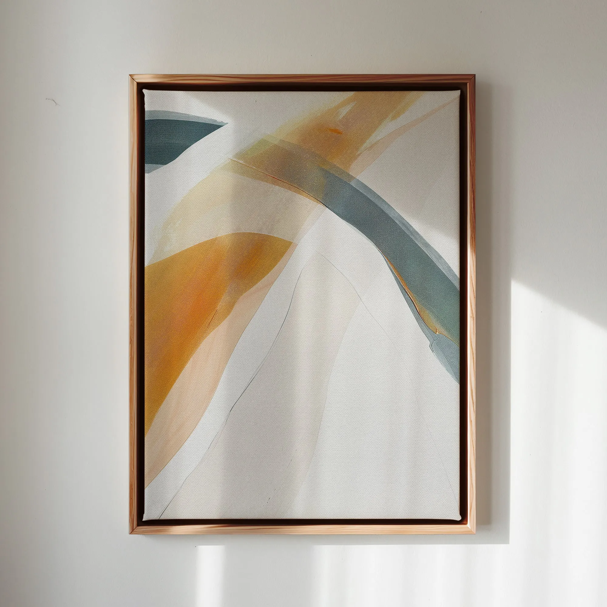 Canvas Wall Art Stretched Over Wooden Frame with Floating Frame and Golden Wave Abstract Painting CV4180