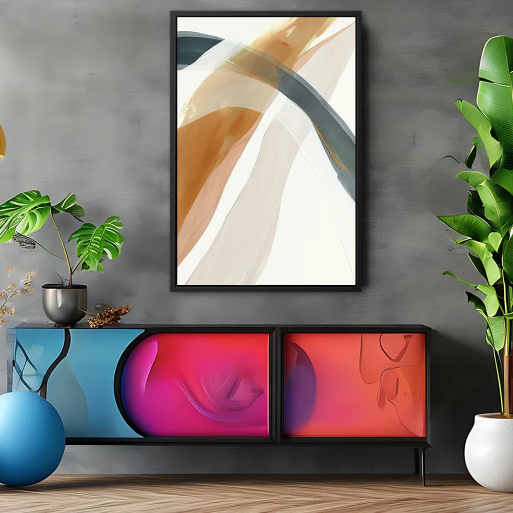 Canvas Wall Art Stretched Over Wooden Frame with Floating Frame and Golden Wave Abstract Painting CV4180