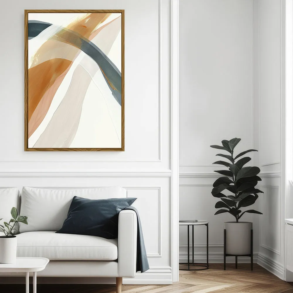 Canvas Wall Art Stretched Over Wooden Frame with Floating Frame and Golden Wave Abstract Painting CV4180
