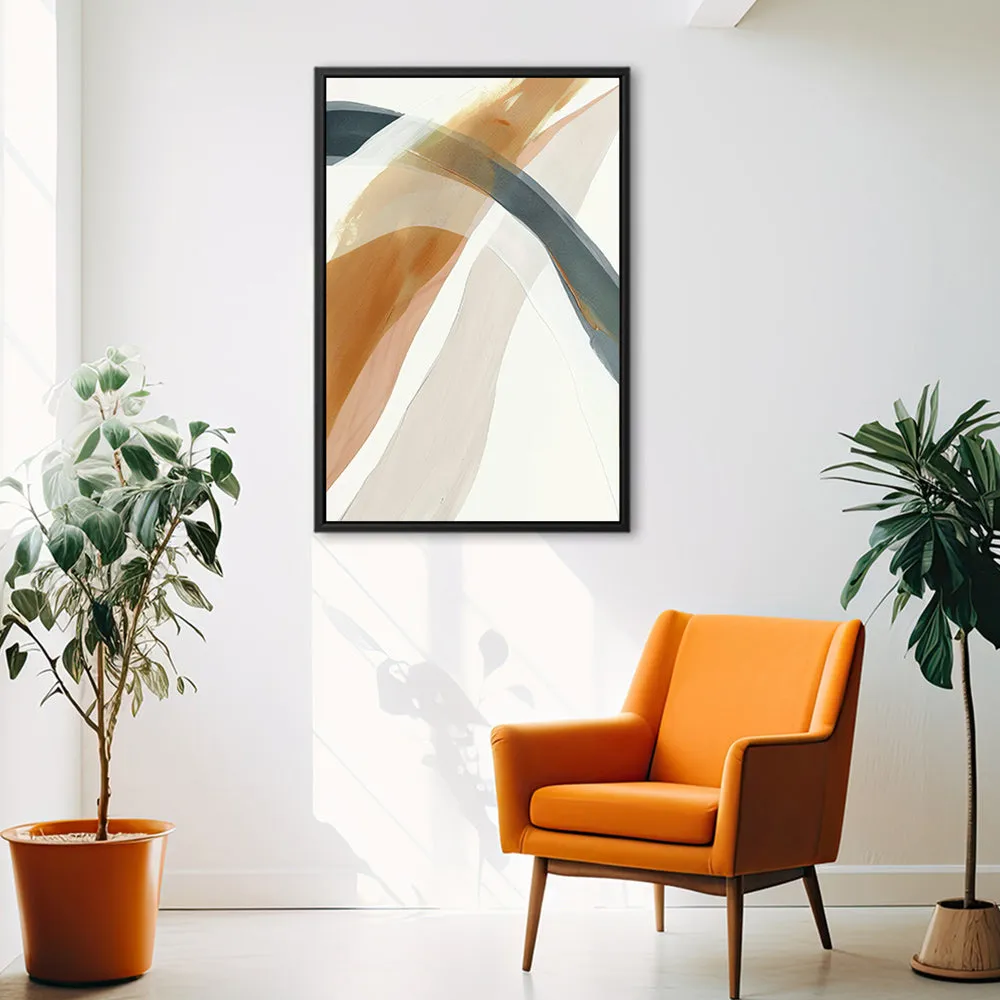 Canvas Wall Art Stretched Over Wooden Frame with Floating Frame and Golden Wave Abstract Painting CV4180