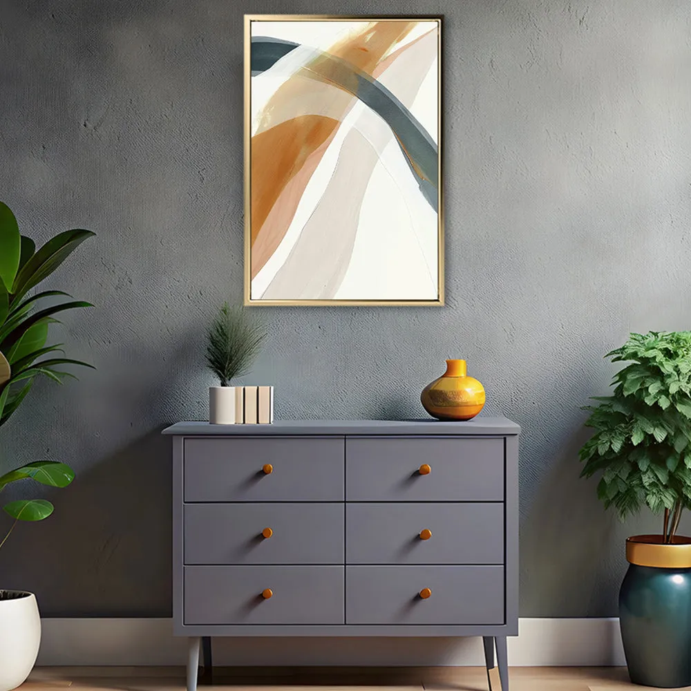 Canvas Wall Art Stretched Over Wooden Frame with Floating Frame and Golden Wave Abstract Painting CV4180