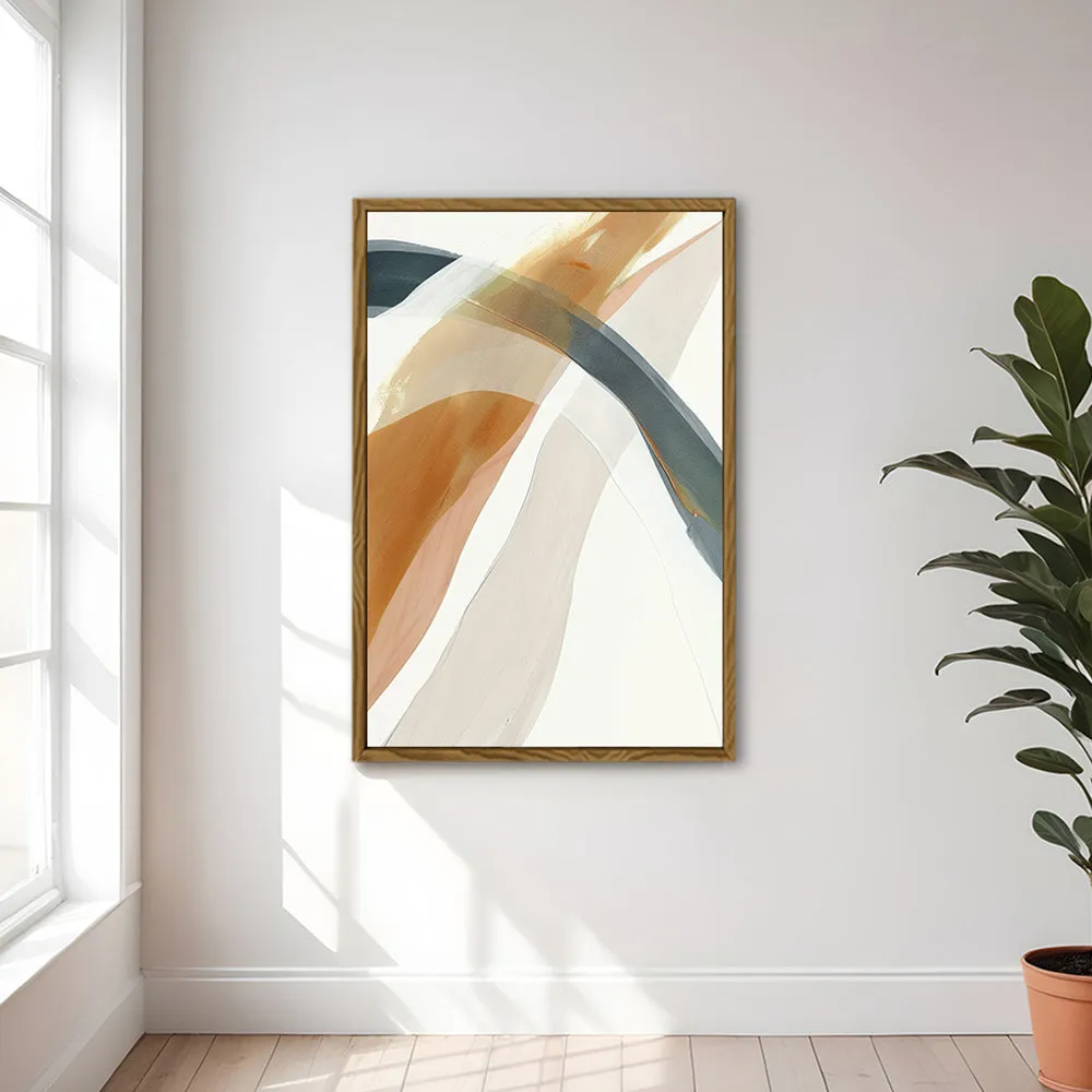 Canvas Wall Art Stretched Over Wooden Frame with Floating Frame and Golden Wave Abstract Painting CV4180