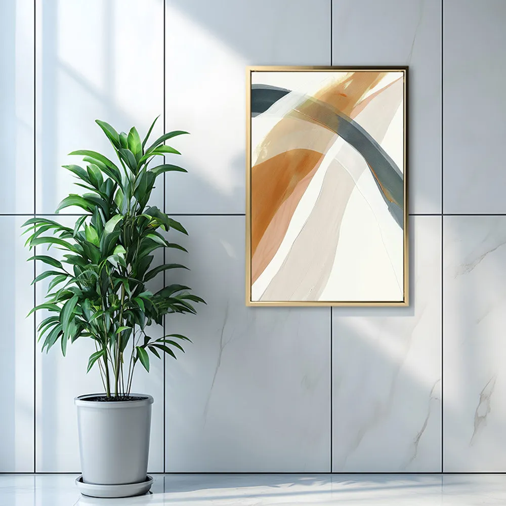 Canvas Wall Art Stretched Over Wooden Frame with Floating Frame and Golden Wave Abstract Painting CV4180