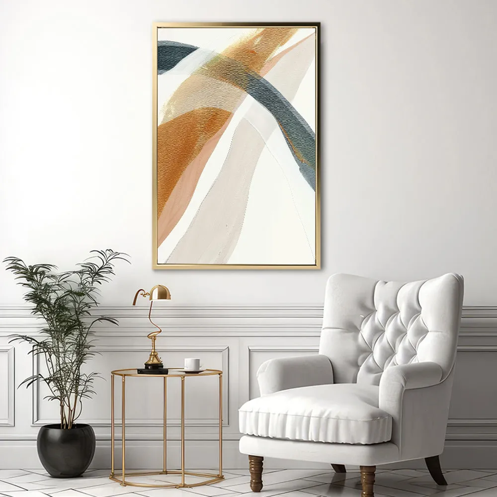 Canvas Wall Art Stretched Over Wooden Frame with Floating Frame and Golden Wave Abstract Painting CV4180