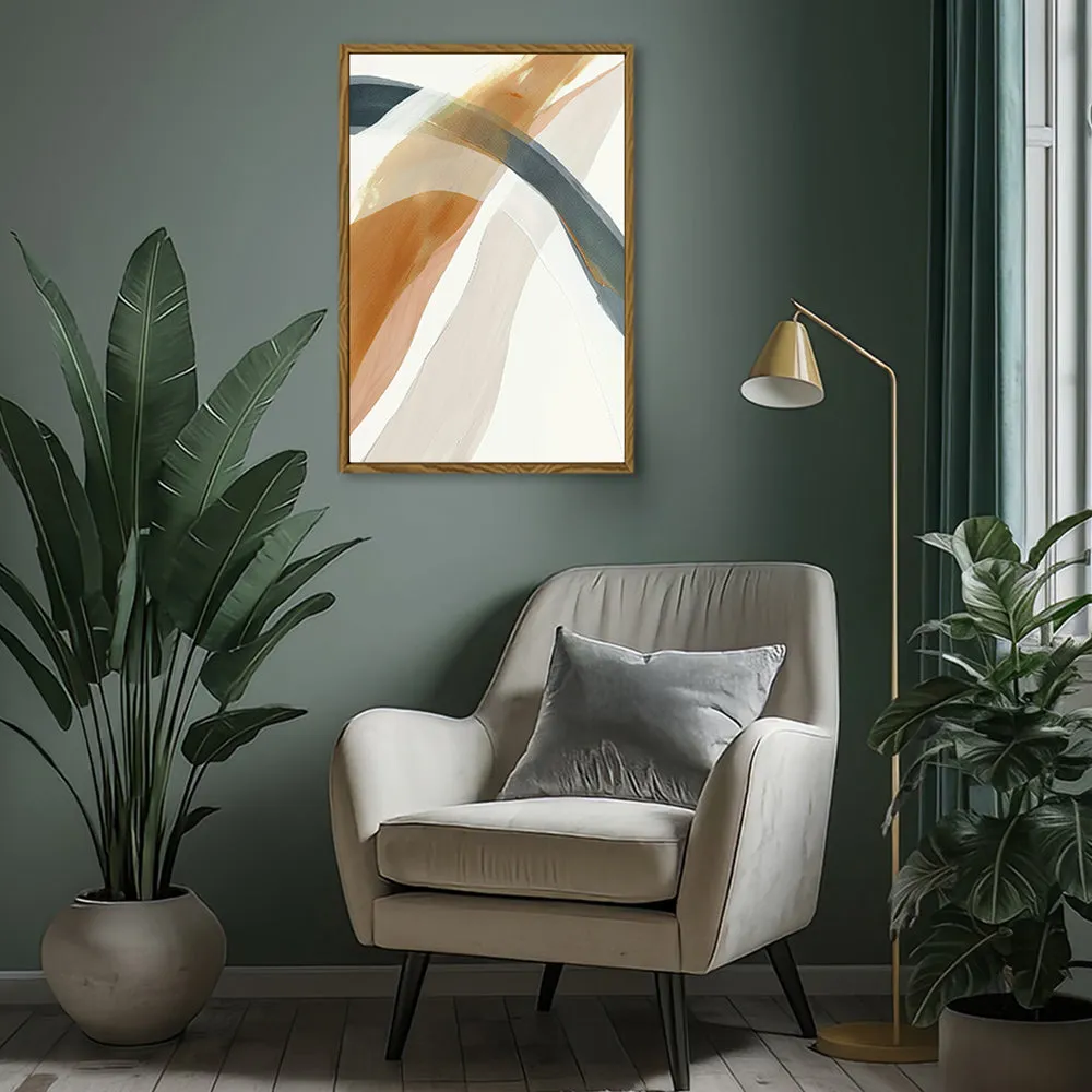 Canvas Wall Art Stretched Over Wooden Frame with Floating Frame and Golden Wave Abstract Painting CV4180