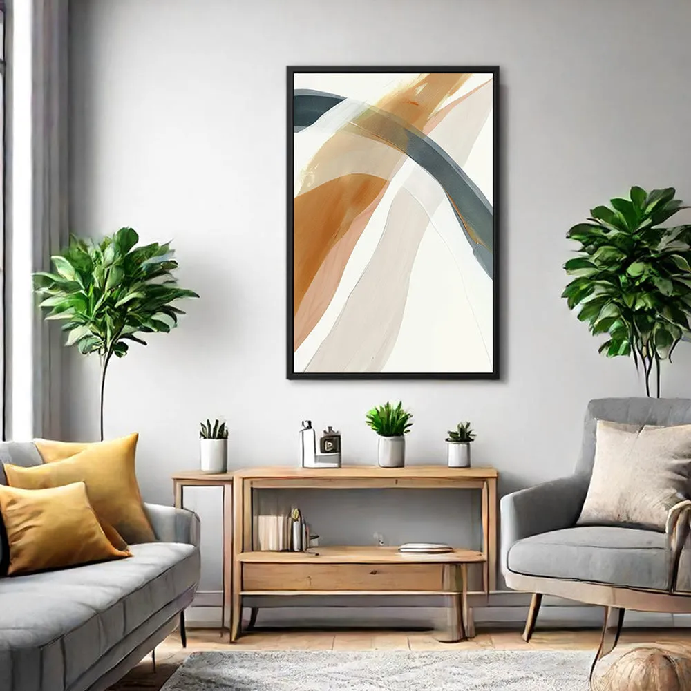 Canvas Wall Art Stretched Over Wooden Frame with Floating Frame and Golden Wave Abstract Painting CV4180
