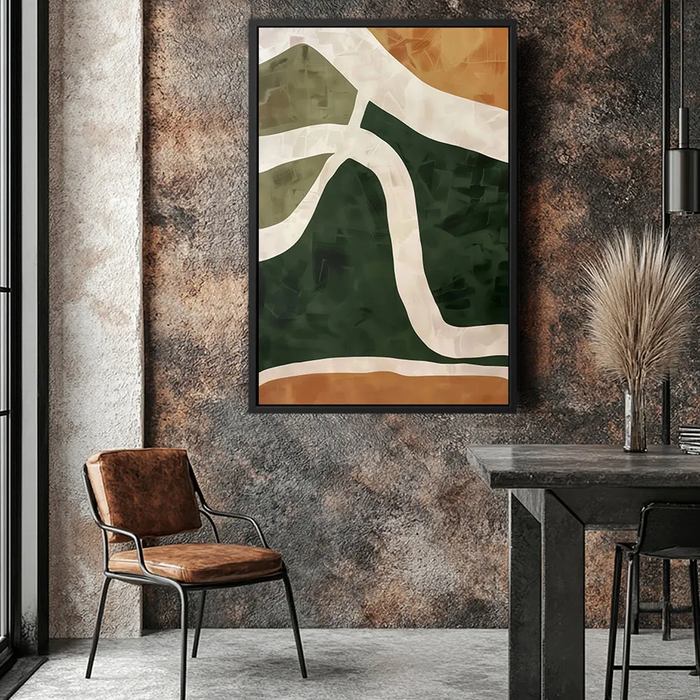 Canvas Wall Art Stretched Over Wooden Frame with Floating Frame and Green Road Abstract Painting CV4181