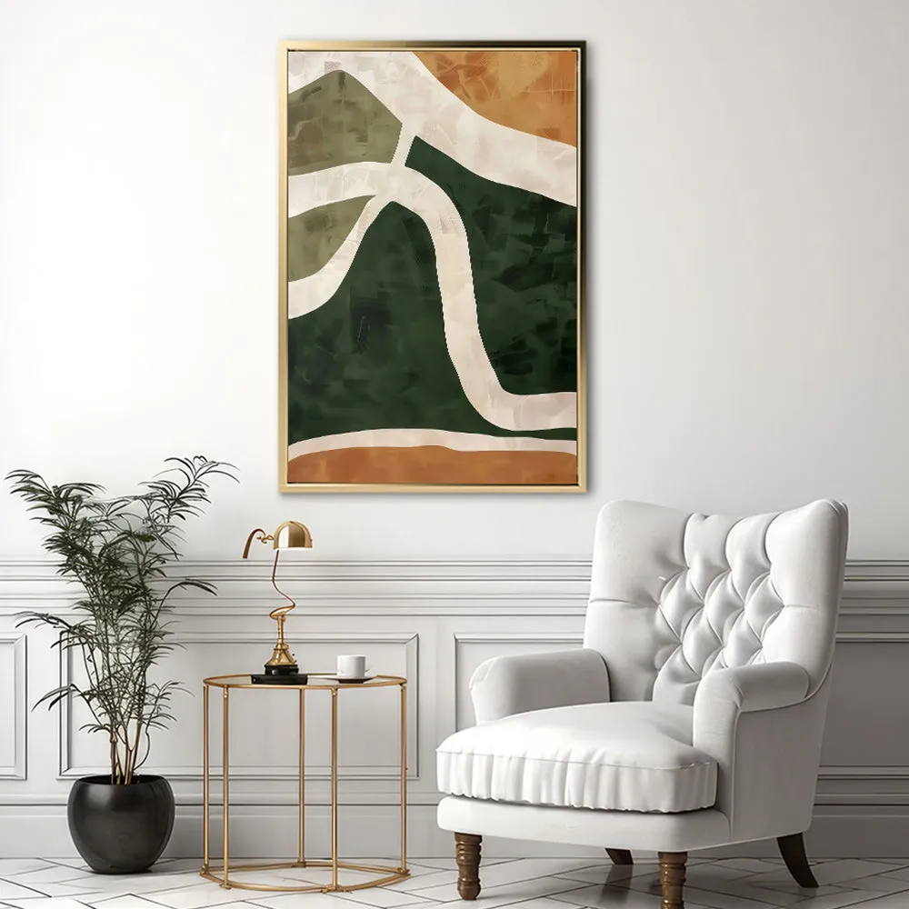 Canvas Wall Art Stretched Over Wooden Frame with Floating Frame and Green Road Abstract Painting CV4181