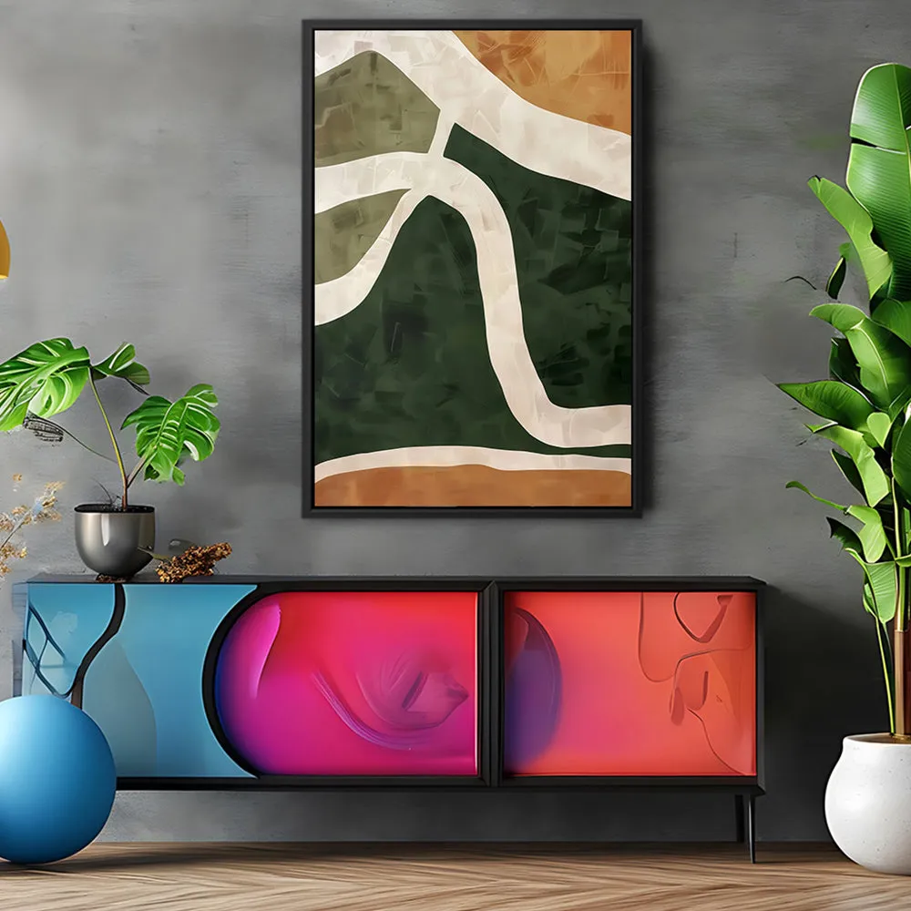 Canvas Wall Art Stretched Over Wooden Frame with Floating Frame and Green Road Abstract Painting CV4181
