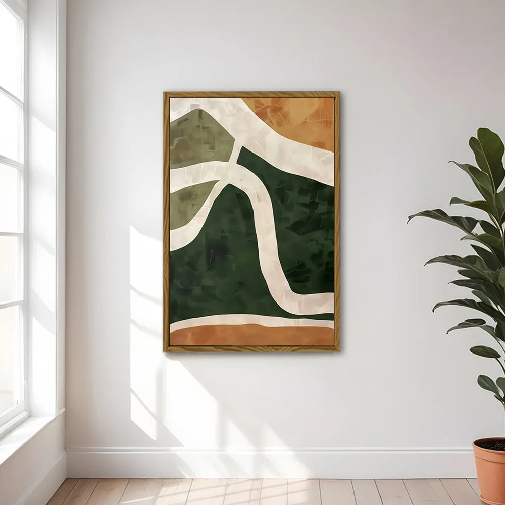 Canvas Wall Art Stretched Over Wooden Frame with Floating Frame and Green Road Abstract Painting CV4181