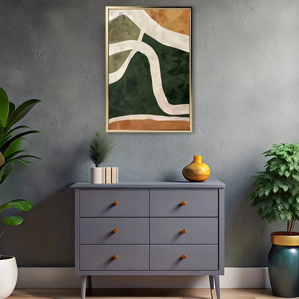 Canvas Wall Art Stretched Over Wooden Frame with Floating Frame and Green Road Abstract Painting CV4181