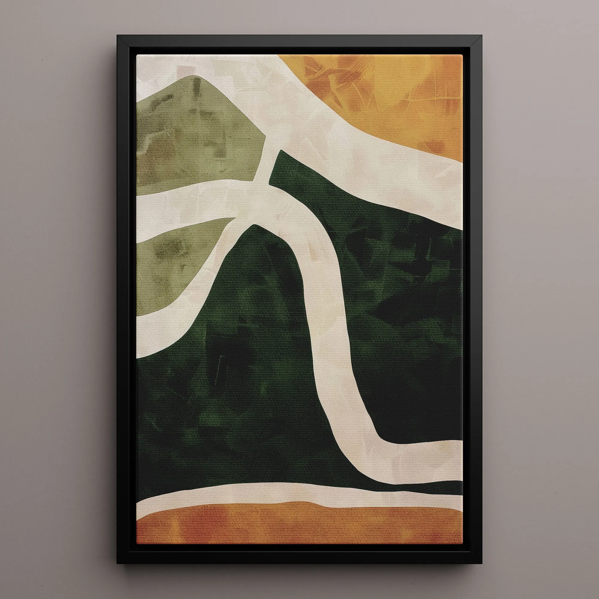 Canvas Wall Art Stretched Over Wooden Frame with Floating Frame and Green Road Abstract Painting CV4181