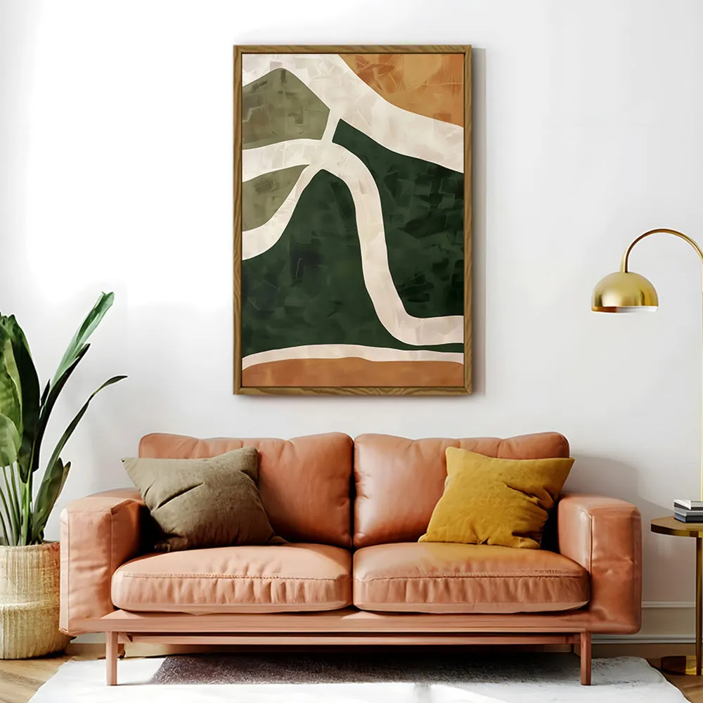 Canvas Wall Art Stretched Over Wooden Frame with Floating Frame and Green Road Abstract Painting CV4181