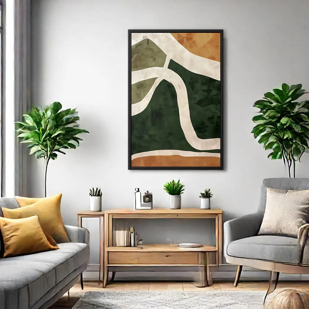 Canvas Wall Art Stretched Over Wooden Frame with Floating Frame and Green Road Abstract Painting CV4181
