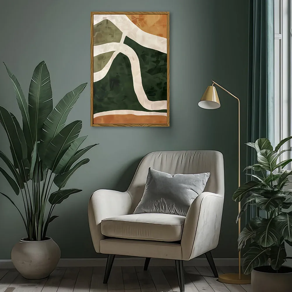 Canvas Wall Art Stretched Over Wooden Frame with Floating Frame and Green Road Abstract Painting CV4181