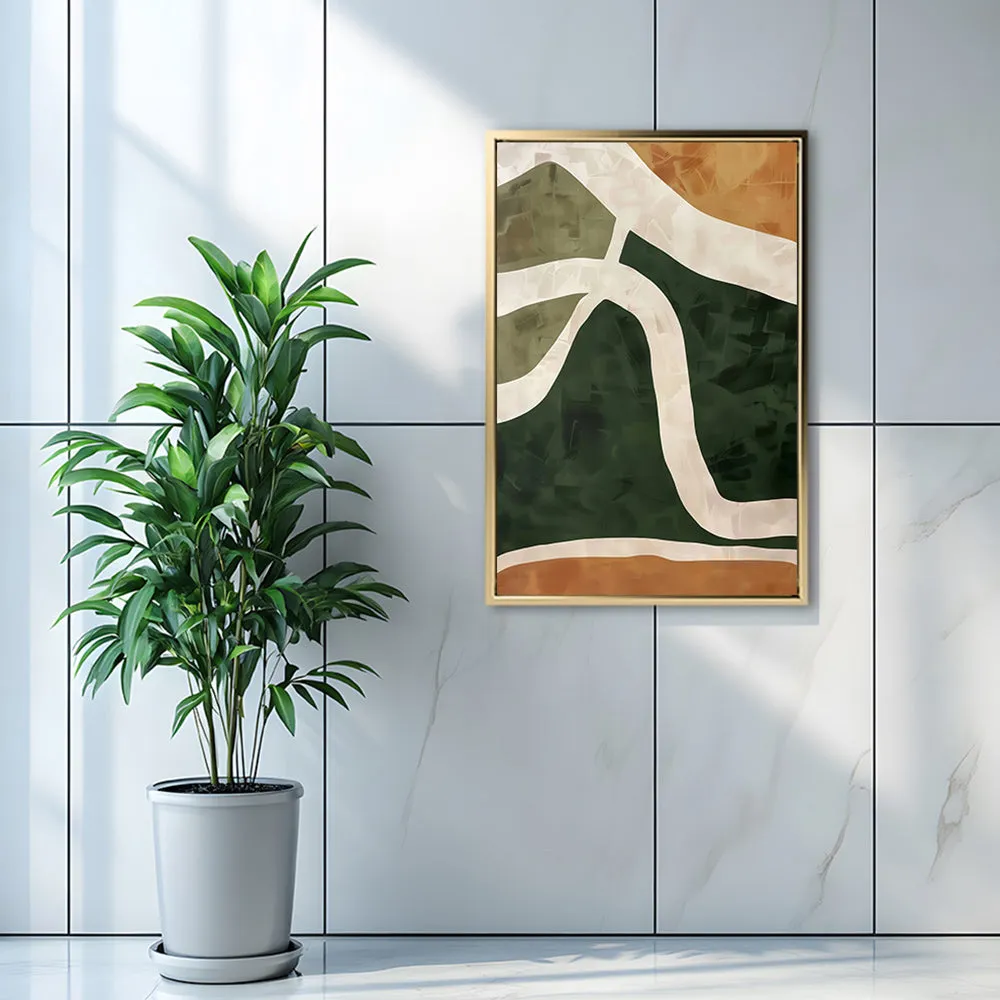 Canvas Wall Art Stretched Over Wooden Frame with Floating Frame and Green Road Abstract Painting CV4181
