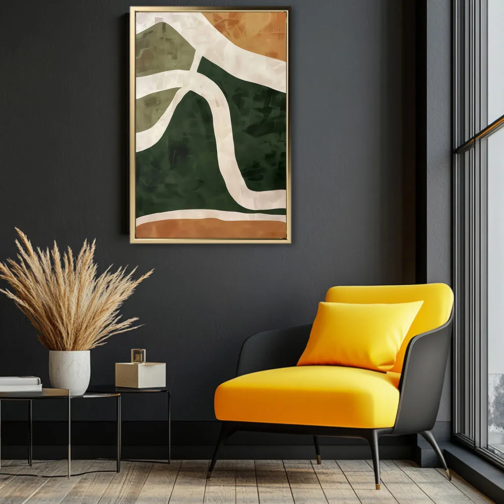 Canvas Wall Art Stretched Over Wooden Frame with Floating Frame and Green Road Abstract Painting CV4181
